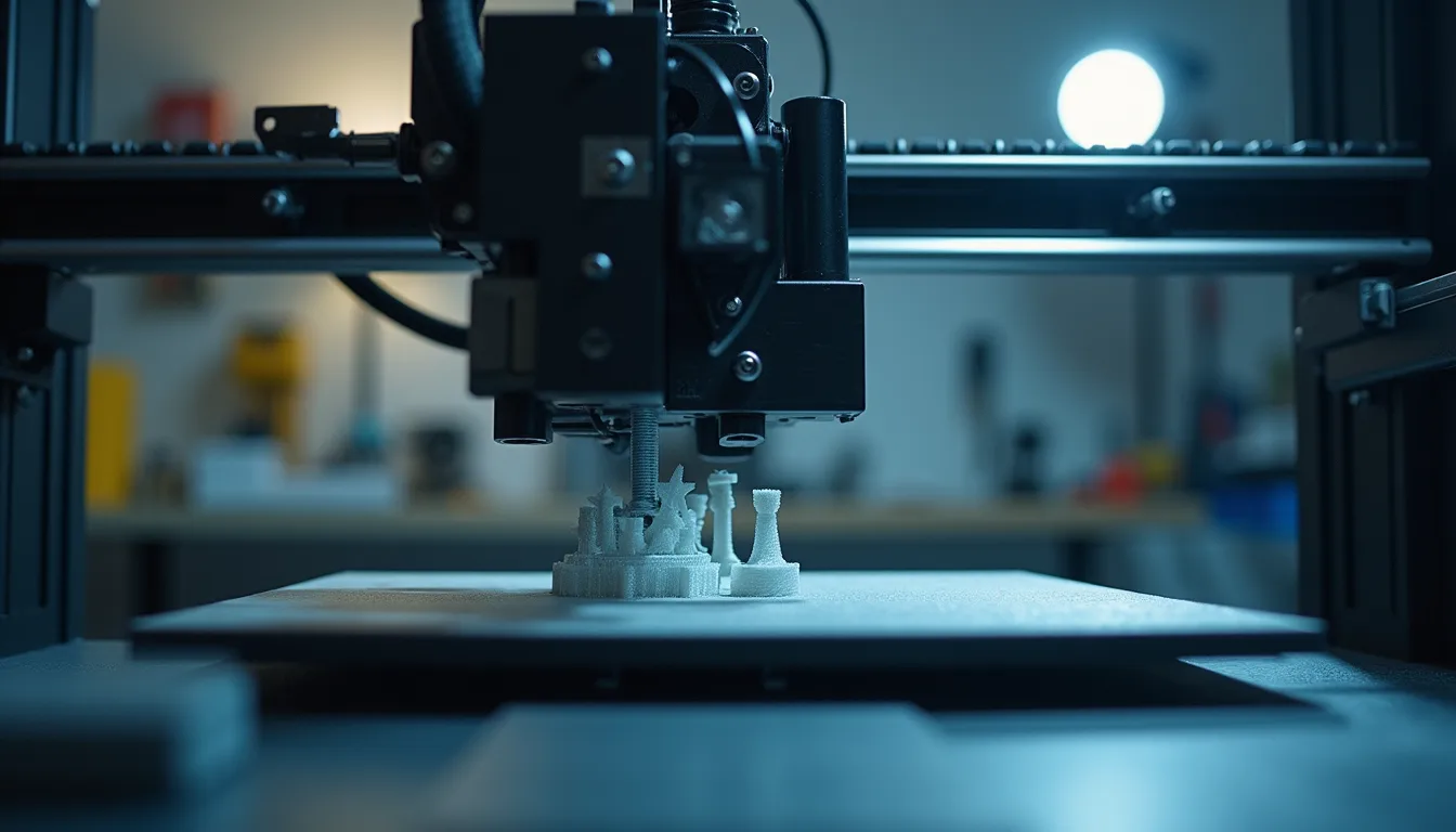 Eye-level view of a 3D printer working on a motorcycle part